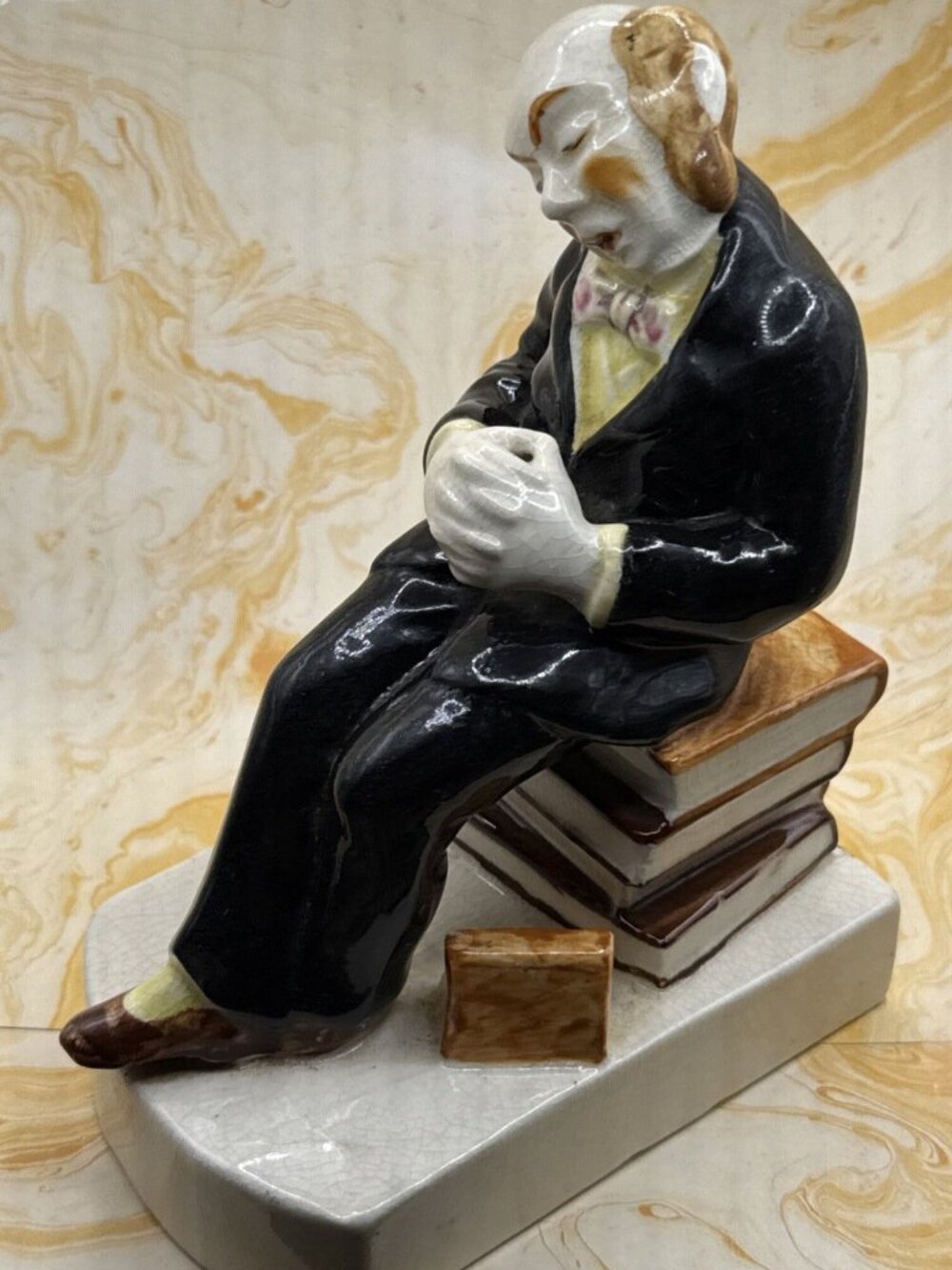 Hand painted Ceramic Figurine Old Sleeping Librarian Japan